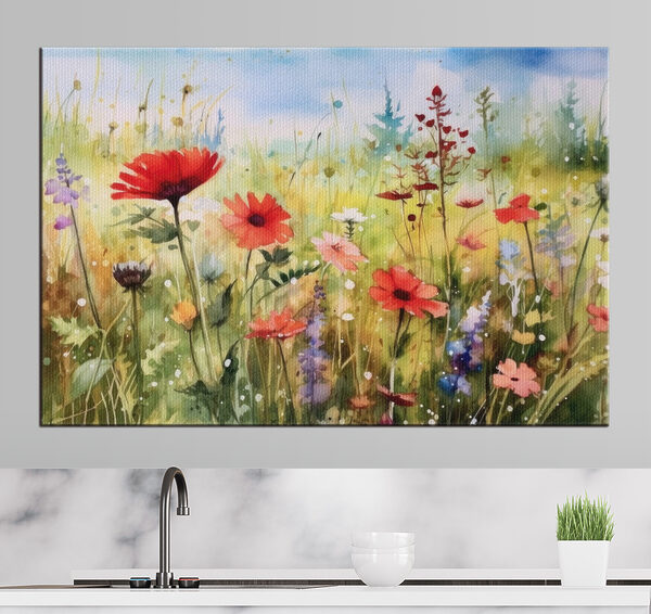 Levendig veld met bloeiende wilde bloemen Canvas Schilderijen Levendig veld met bloeiende wilde bloemen