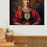 Canvas Schilderijen Kleurrijk portret met gebloemd hoofddeksel