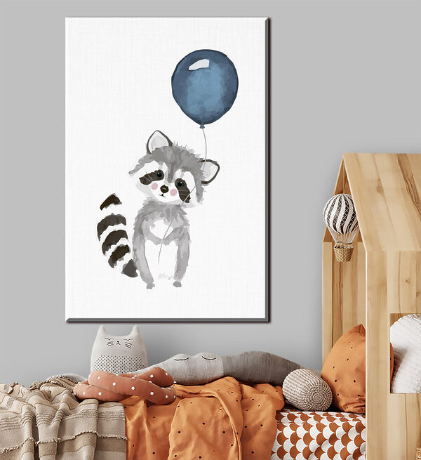 Wasbeer met ballon Canvas Schilderijen Wasbeer met ballon
