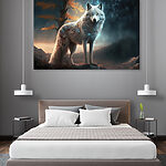 Canvas Schilderijen Mystieke wolf onder sterrenhemel