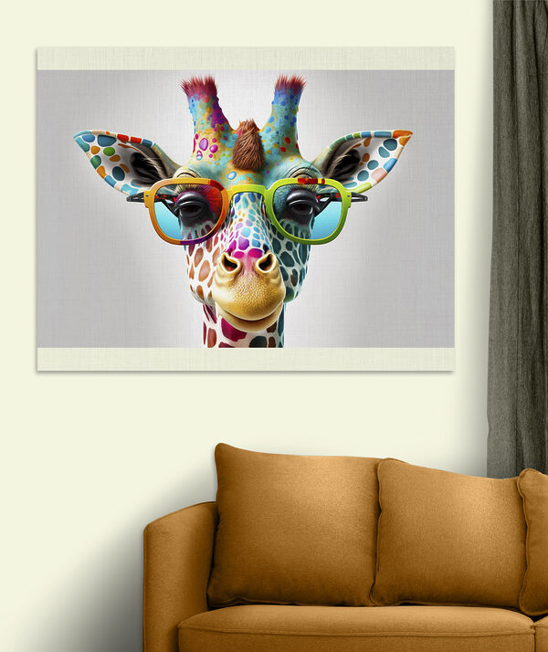 Kleurrijke giraffe met funky zonnebril Canvas Schilderijen Kleurrijke giraffe met funky zonnebril