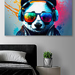 Canvas Schilderijen Panda met koptelefoon en zonnebril