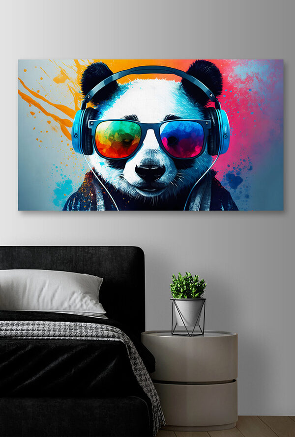 Panda met koptelefoon en zonnebril Canvas Schilderijen Panda met koptelefoon en zonnebril