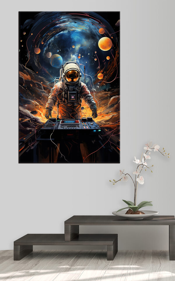 Astronaut DJ rockt de kosmos Canvas Schilderijen Astronaut DJ rockt de kosmos