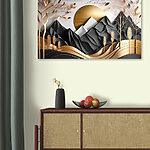 Canvas Schilderijen Abstract landschap met bergen en bomen.