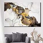 Canvas Schilderijen Abstract zwart en geel marmerpatroon.