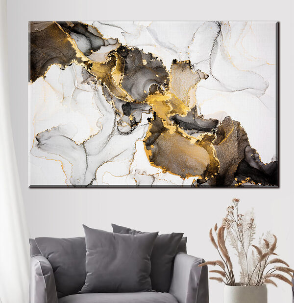 Abstract zwart en geel marmerpatroon Canvas Schilderijen Abstract zwart en geel marmerpatroon