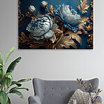 Canvas Schilderijen Blauwe bloemen met sierlijke details