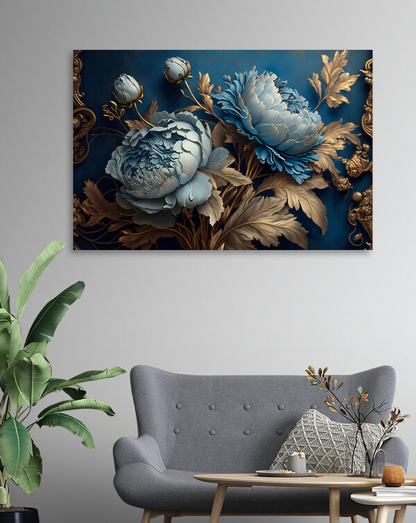 Blauwe bloemen met sierlijke details Canvas Schilderijen Blauwe bloemen met sierlijke details