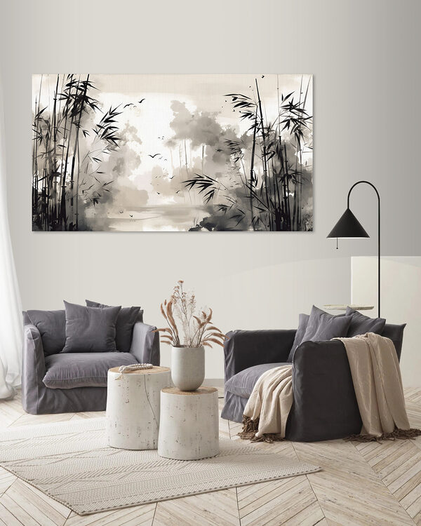 Zwart-wit afbeelding van bamboe Canvas Schilderijen Zwart-wit afbeelding van bamboe