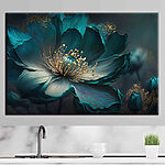 Canvas Schilderijen Lichtgevende groenblauwe bloem met gloeiende accenten.