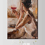Canvas Schilderijen Schilderij van een vrouw met een glas wijn