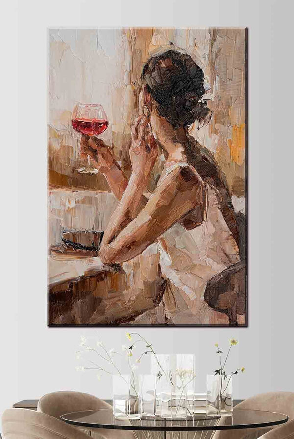 Canvas Schilderijen Canvas Schilderijen Schilderij van een vrouw met een glas wijn (Artikelnummer: s34590)