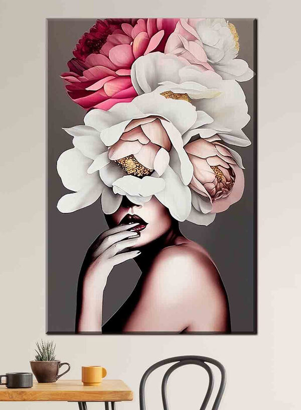 Florale elegantie omarmt mysterieus silhouet Canvas Schilderijen Florale elegantie omarmt mysterieus silhouet