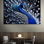 Canvas Schilderijen Blauwe en zilveren pauw