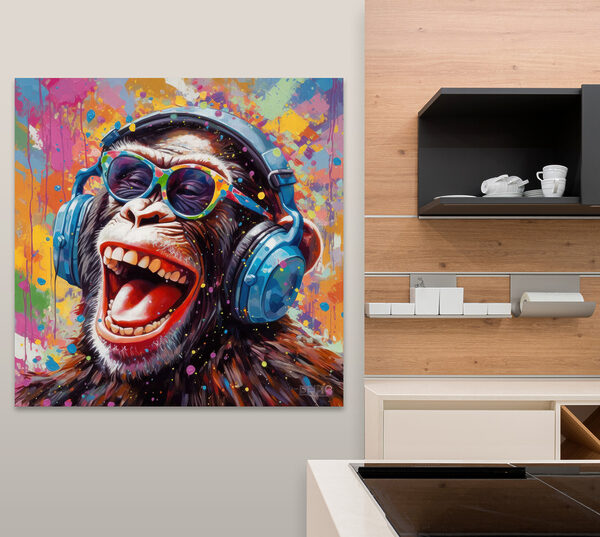 Schilderij van een aap met zonnebril Canvas Schilderijen Schilderij van een aap met zonnebril