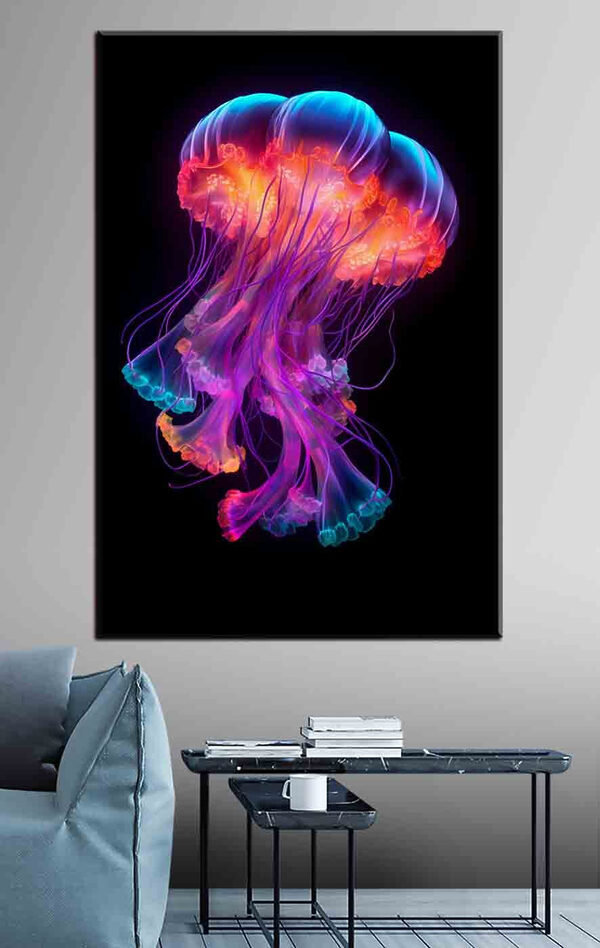 Neonkwallen glijden door de duisternis Canvas Schilderijen Neonkwallen glijden door de duisternis