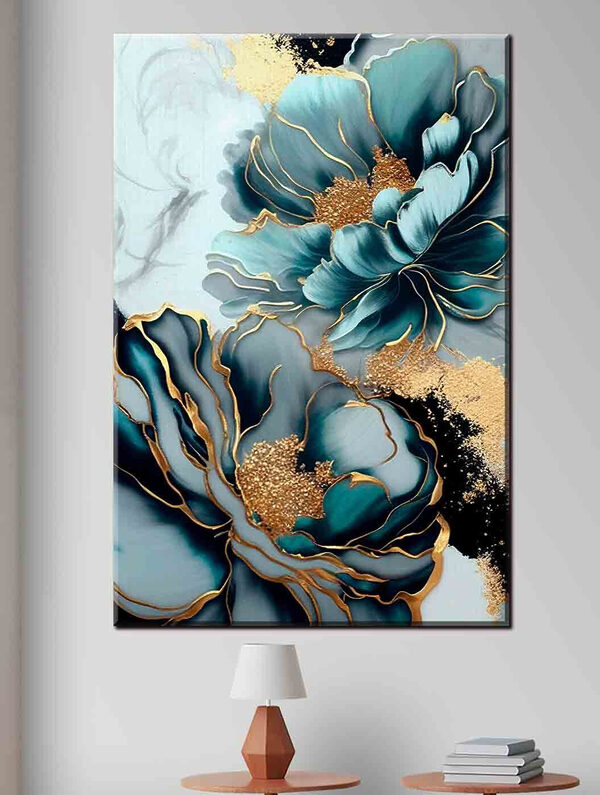 Elegant bloemenkunstwerk met metallic accenten Canvas Schilderijen Elegant bloemenkunstwerk met metallic accenten