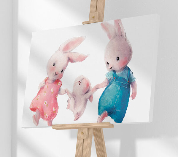 Konijntjes dansen met een vrolijke glimlach Canvas Schilderijen Konijntjes dansen met een vrolijke glimlach