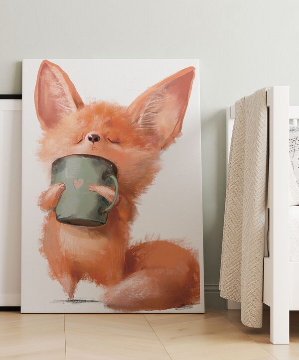 Fennec vos geniet van een warm drankje Canvas Schilderijen Fennec vos geniet van een warm drankje