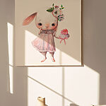 Canvas Schilderijen Bloemenkonijntje met een zoete traktatie