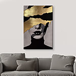 Canvas Schilderijen Verguld abstract gezicht met zwarte lippen.