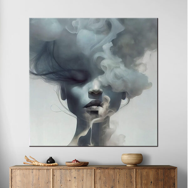 Mysterieus gezicht gehuld in rook Canvas Schilderijen Mysterieus gezicht gehuld in rook