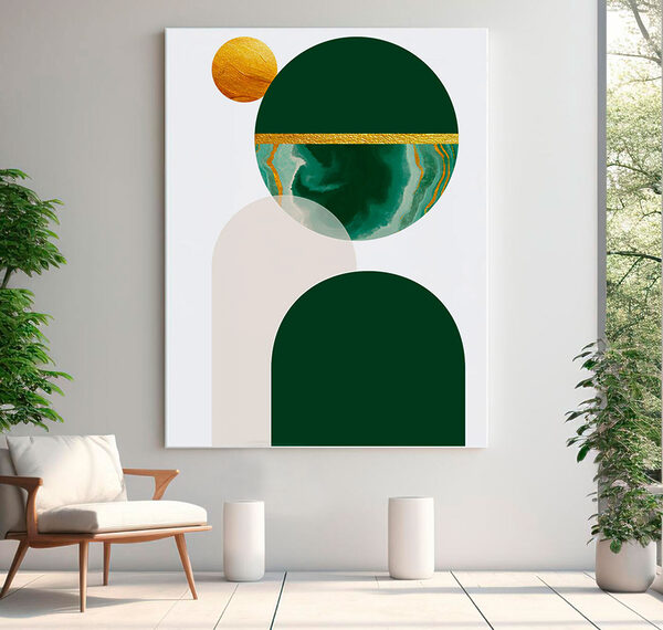 Smaragden bollen zweven in de abstracte ruimte Canvas Schilderijen Smaragden bollen zweven in de abstracte ruimte