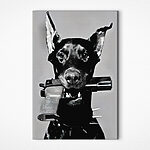 Canvas Schilderijen Hond met geweer