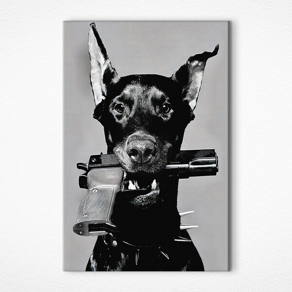 Hond met geweer Canvas Schilderijen Hond met geweer