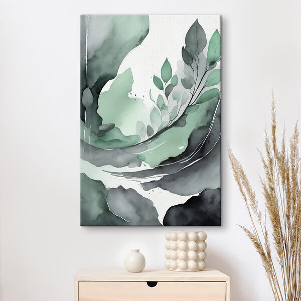 Abstracte bladeren met zachte groene tinten Canvas Schilderijen Abstracte bladeren met zachte groene tinten