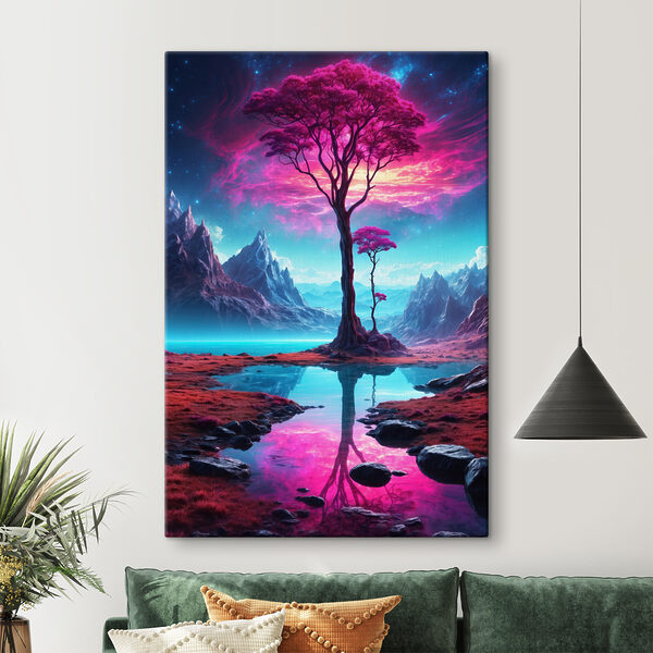 Boom met roze bloem erop Canvas Schilderijen Boom met roze bloem erop