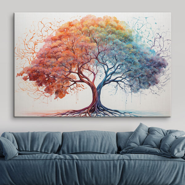 Boom met verschillende kleuren bladeren Canvas Schilderijen Boom met verschillende kleuren bladeren