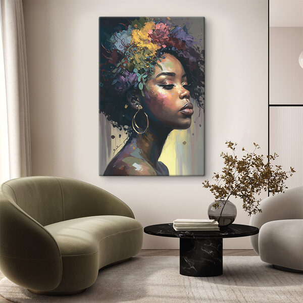 Levendige bloesems bekronen sereen portret Canvas Schilderijen Levendige bloesems bekronen sereen portret