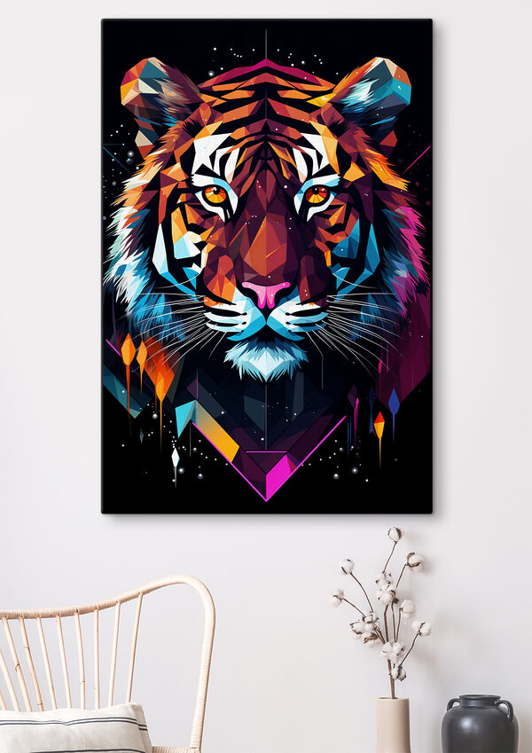 Kleurrijke tijger met witte snorharen Canvas Schilderijen Kleurrijke tijger met witte snorharen