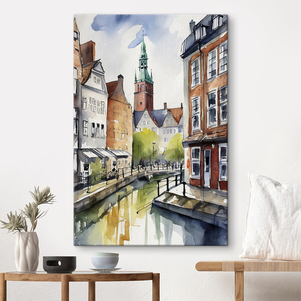 Charmant grachtenlandschap met historische gebouwen Canvas Schilderijen Charmant grachtenlandschap met historische gebouwen