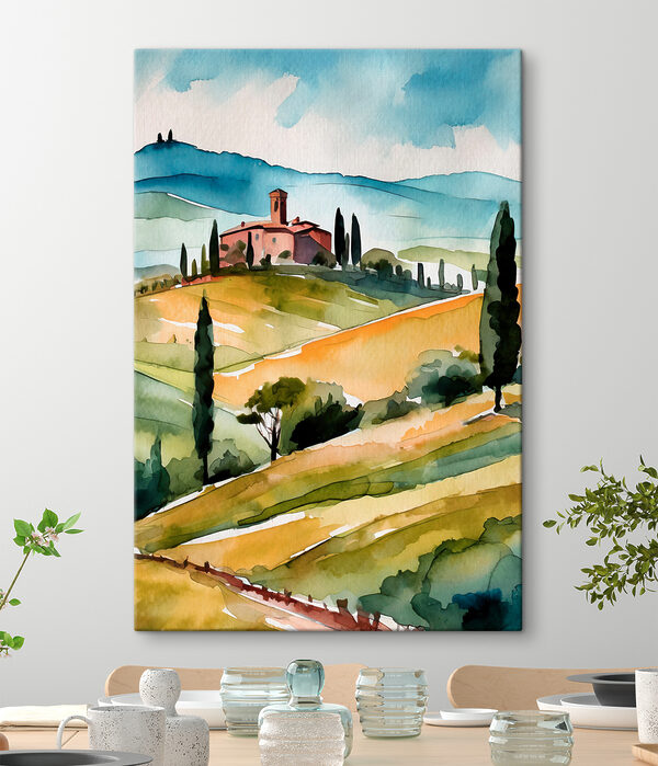 Toscaanse heuvels met serene villa Canvas Schilderijen Toscaanse heuvels met serene villa