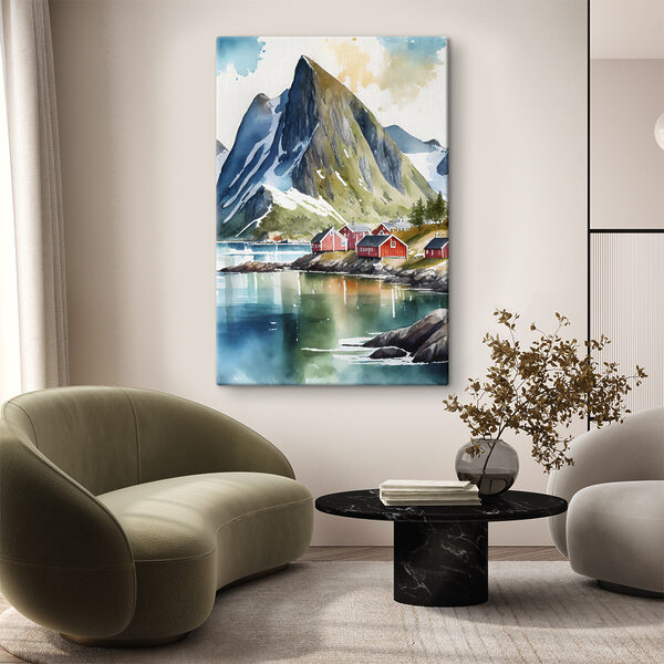Rood en wit gebouw met zwart dak Canvas Schilderijen Rood en wit gebouw met zwart dak