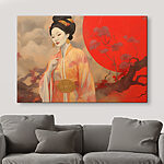 Canvas Schilderijen Vrouw in een kimono