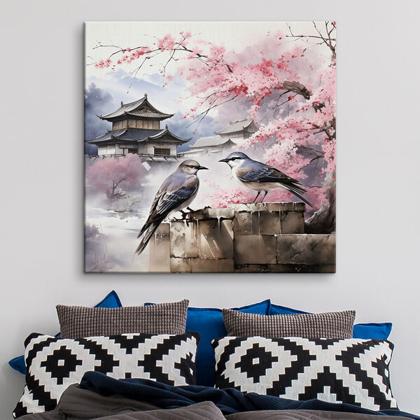 Vogel zittend op een muur Canvas Schilderijen Vogel zittend op een muur