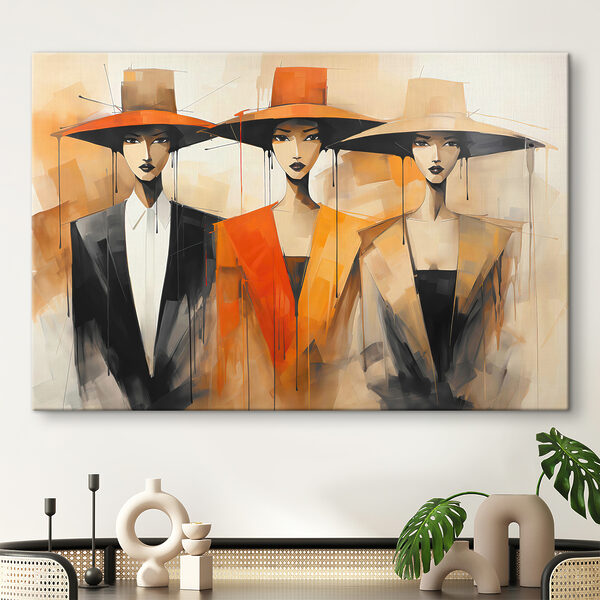 Groep vrouwen met hoeden Canvas Schilderijen Groep vrouwen met hoeden