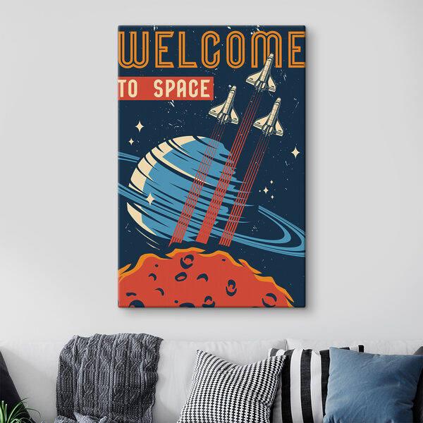 Poster met vliegende spaceshuttles in de lucht Canvas Schilderijen Poster met vliegende spaceshuttles in de lucht