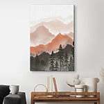 Canvas Schilderijen Nevelige bergen met silhouetten van bossen