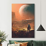 Canvas Schilderijen Astronaut bekijkt futuristisch buitenaards landschap