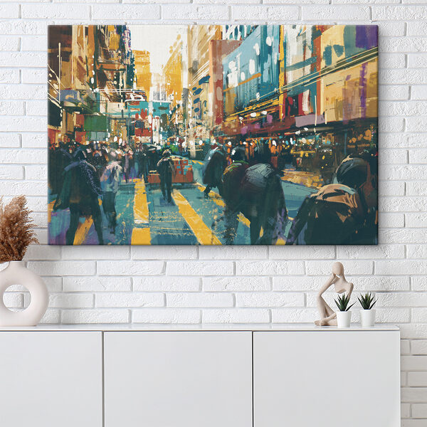 Groep mensen loopt door een straat Canvas Schilderijen Groep mensen loopt door een straat