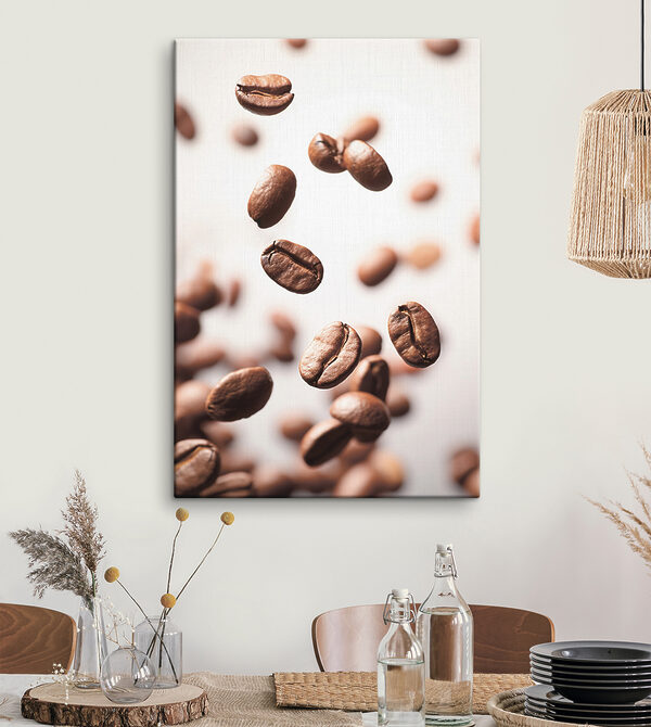 Zwevende koffiebonen in beweging Canvas Schilderijen Zwevende koffiebonen in beweging