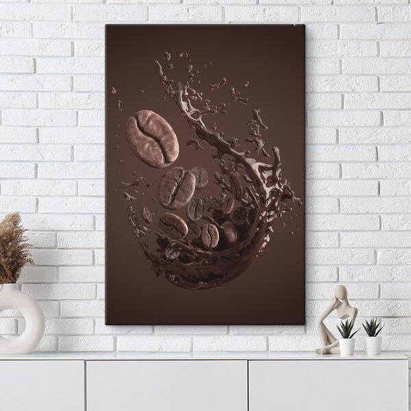 Koffiebonen zwemmen in vloeibare wervelingen Canvas Schilderijen Koffiebonen zwemmen in vloeibare wervelingen
