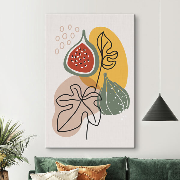 Zwarte lijntekening van een blad Canvas Schilderijen Zwarte lijntekening van een blad