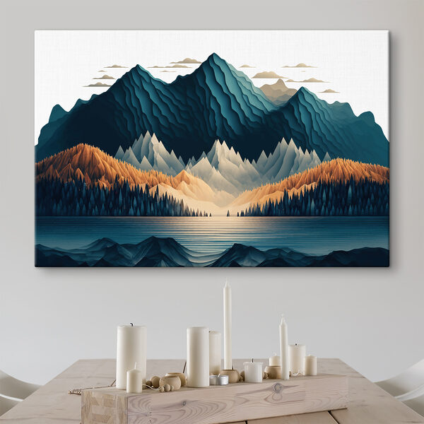 Bergketen met bomen en wolken Canvas Schilderijen Bergketen met bomen en wolken