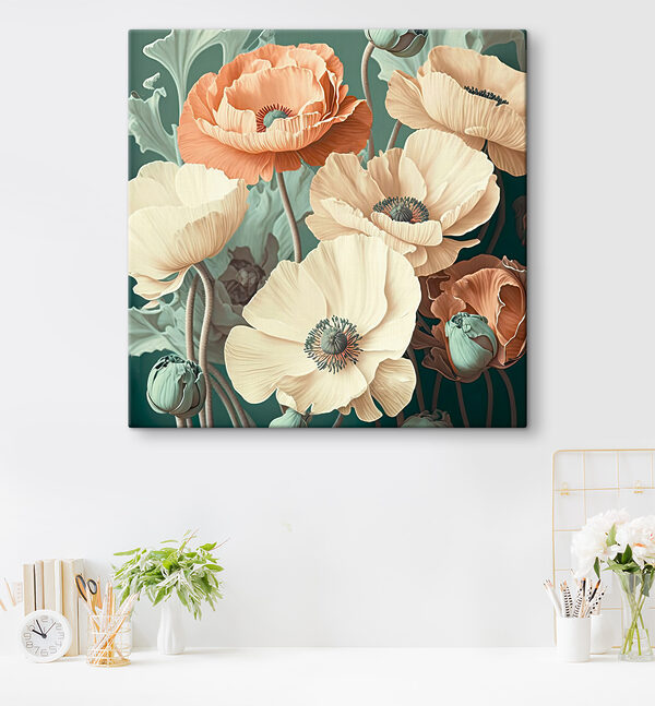 Bloeiende klaprozen in zachte pasteltinten Canvas Schilderijen Bloeiende klaprozen in zachte pasteltinten